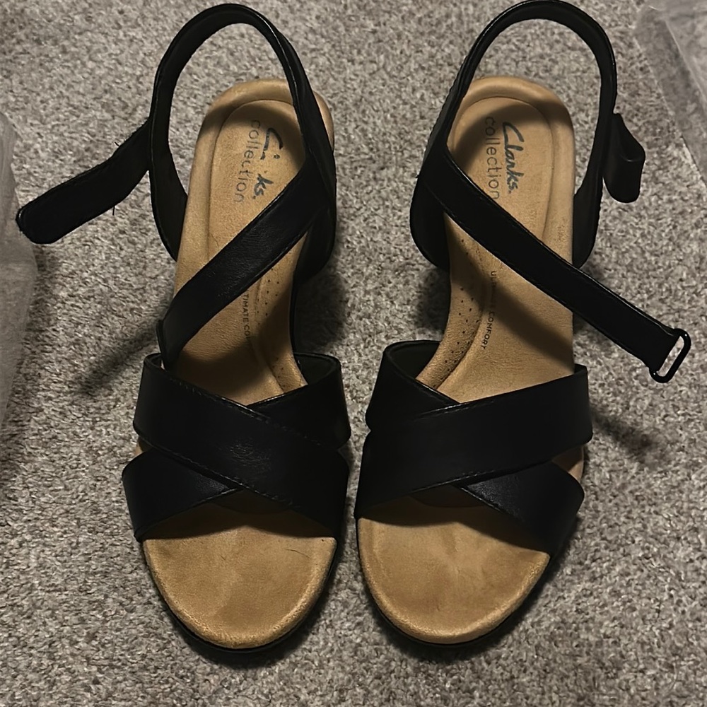 Clarks black wedges